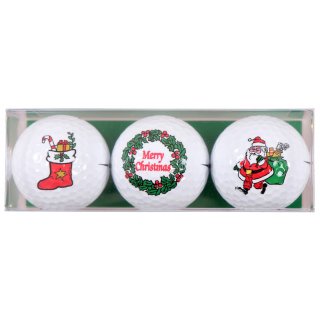 3 Golfblle mit Weihnachtsmotiven Glocken, Merry Xmas, Tannenbaum