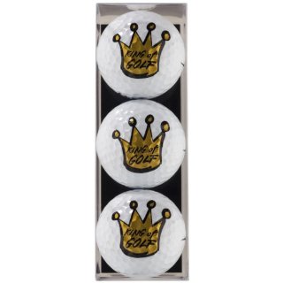 3-er Golfballset KING OF GOLF, Golfgeschenk Golfblle Herren Krone hochwertig Markengolfball
