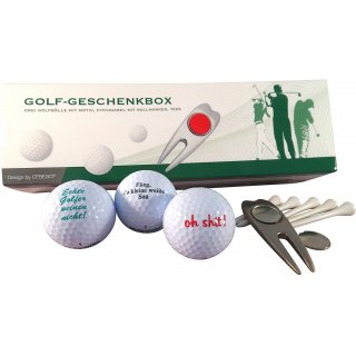 CEBEGO Golf Geschenkset SPRCHE in edler Geschenkbox by, Golfgeschenke Golfartikel Golfballset Pitchgabel, edel Golfzubehr